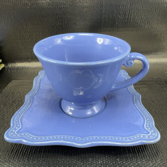 Pierre Deux Blue Teacup And Saucer Set Ceramic Made In Portugal Cup Plate VTG - Picture 15 of 15
